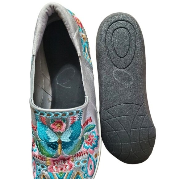 Johnny Was Butterfly Embroidered Silver Metallic Sneaker Boat Loafer 'Vinny' - Picture 12 of 12